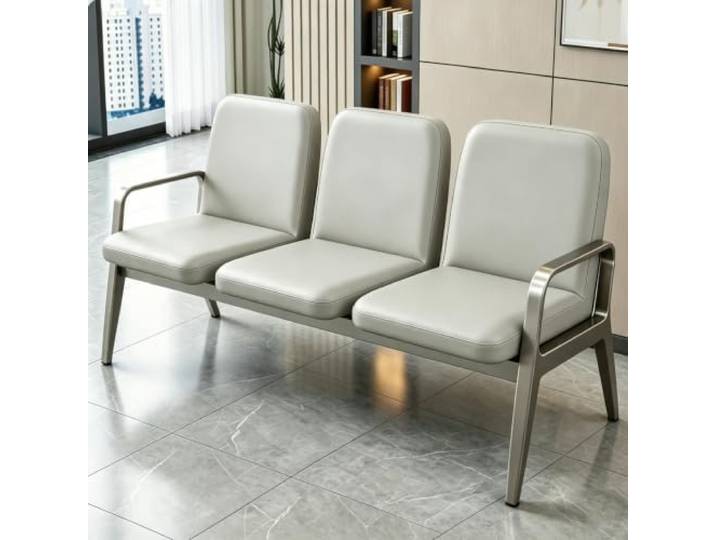 KCIOQLS Wartezimmerbank, Öffentliche Lobby-Sitzbank for Besucher Hochwertiges Lederpolster, Geeignet for Krankenhäuser, Hallen, Flughäfen(White,3-Seater)