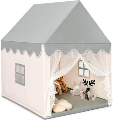 Costway Kids Large Play Castle Fairy Tent with Mat-Beige