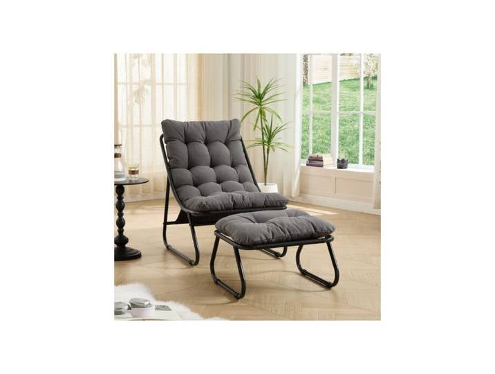 Fauteuil de jardin avec repose-pied structure solide coloris noir et gris tendance