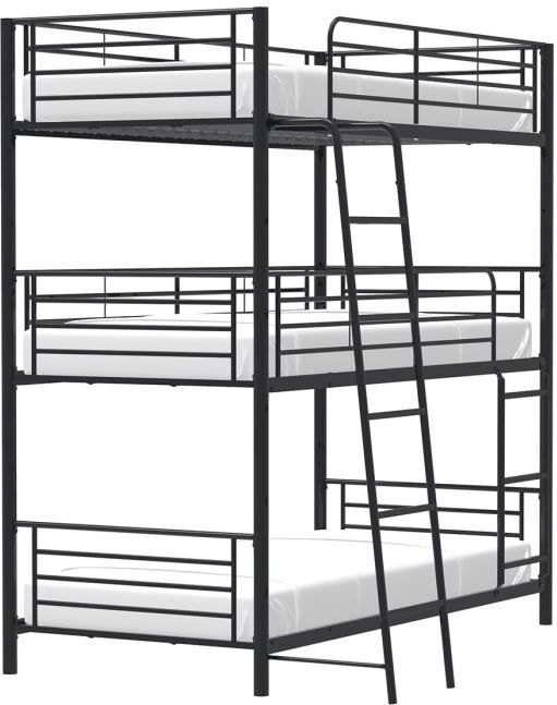 Etagenbetten aus Metall - Schwarz - Boxspringbetten enthalten - 3x90x190 cm - TRIO