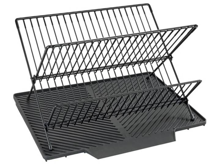 Abtropfmatte WENKO Modell Nelia , schwarz, B:34cm H:25cm T:40cm, Metall, Geschirrständer, Abtropfmatte, mit Abtropfgestell, geneigte Fläche für optimalen Wasserablauf