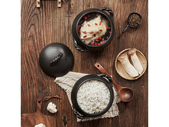 Pot à riz sphérique en céramique noir pour châtaigne japonaise, Casserole résistante aux hautes températures, Pot à soupe en céramique