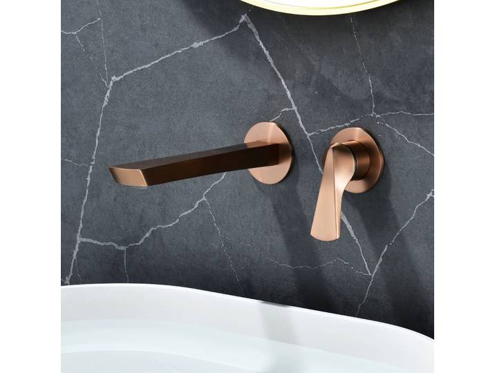 Robinet de lavabo en or brossé, Robinet de salle de bain en or rose brossé, Robinet de lavabo mural gris, Mitigeur de lavabo Blanoir