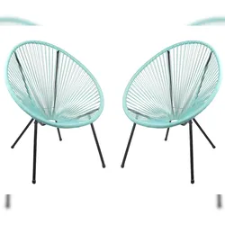 DELUKE Gartenstuhl 2er Set SVEN Kunstgeflecht - Kunststoff, Mint | Relaxsessel Wetterfest Gartenstühle Outdoor