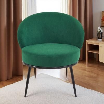 "27.36"" Velvet Round Accent Armchair with Metal Legs and Barrel Design and Dense Foam Padding"