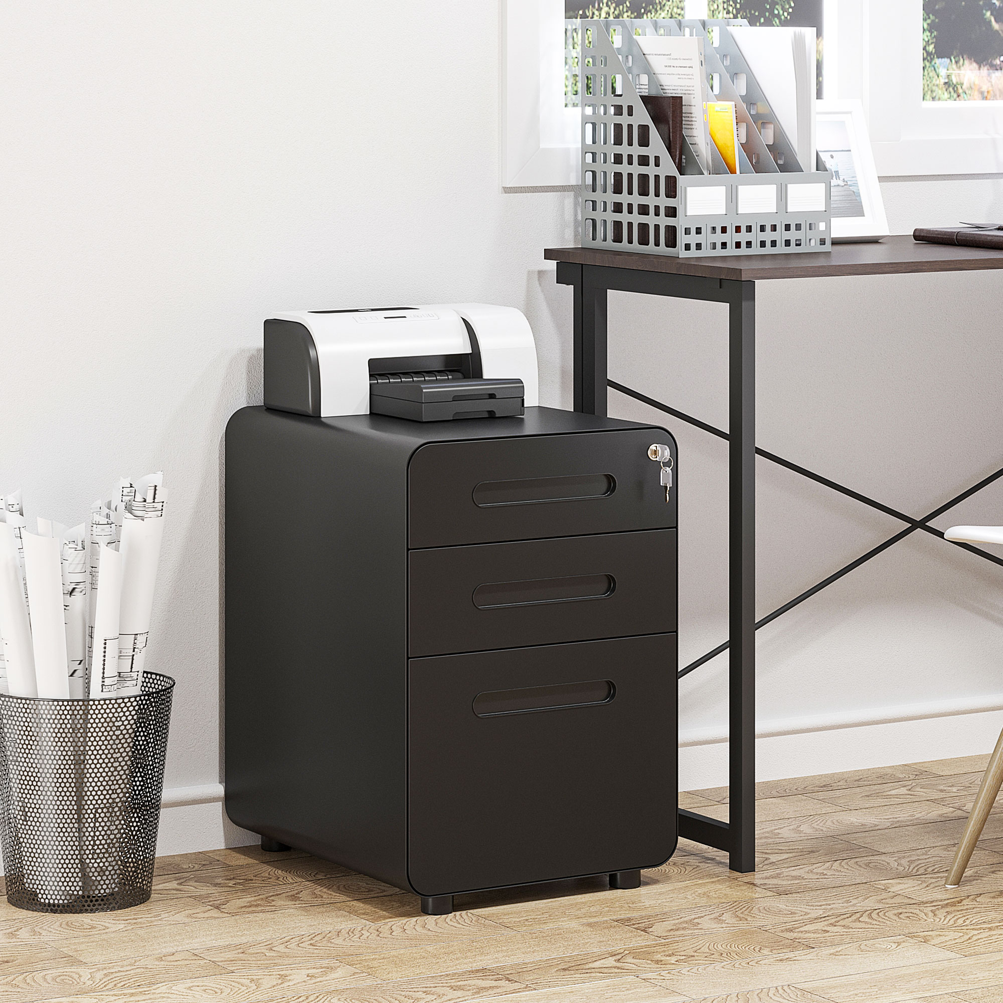 Vinsetto Cassettiera da Ufficio con 3 Cassetti per Formato A4, Lettera e Legale, 39x48x59 cm, Nero   Aosom Italy