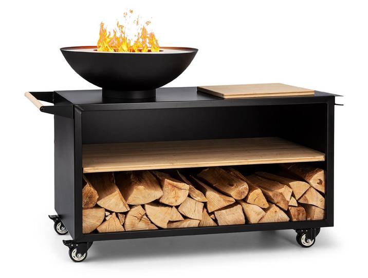 Blumfeldt Brasero Exterieur pour le Jardin\, Brasero Plancha Portable avec Grille de BBQ\, Bol en Acier\, Brasero Barbecue avec Foyer pour le Camping\, Brûleur à Bois\, Ultra Solide\, 128 x 90 x 59 cm