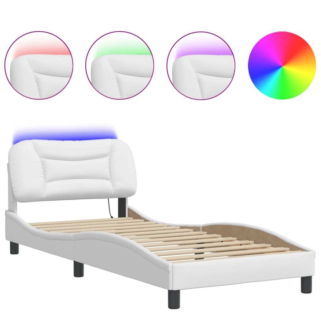 vidaXL Bedframe Hvar met LED-verlichting, wit, 90x200 cm