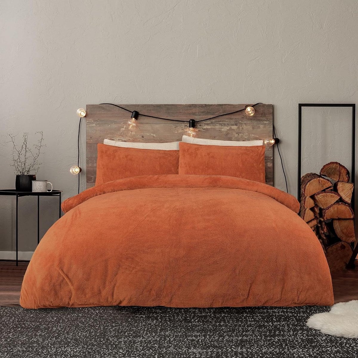 Dekbedovertrek Set van Teddy Fleece in Roest Oranje, 135x200 cm