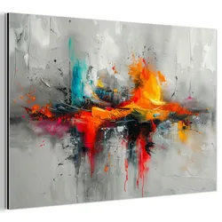 METALLBILD Moderne Kunst - Orange - Grau - Abstrakt Deko Groß 120x80 cm