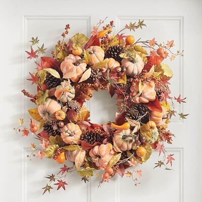 "Harvest Pumpkin Wreath - 28"" - 28"" dia. - Grandin Road"