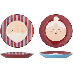 Bloomingville Weihnachtlicher Steingut-Teller Granny Rot Ø 16 cm (2er-Set), Rot - Ø 16 cm