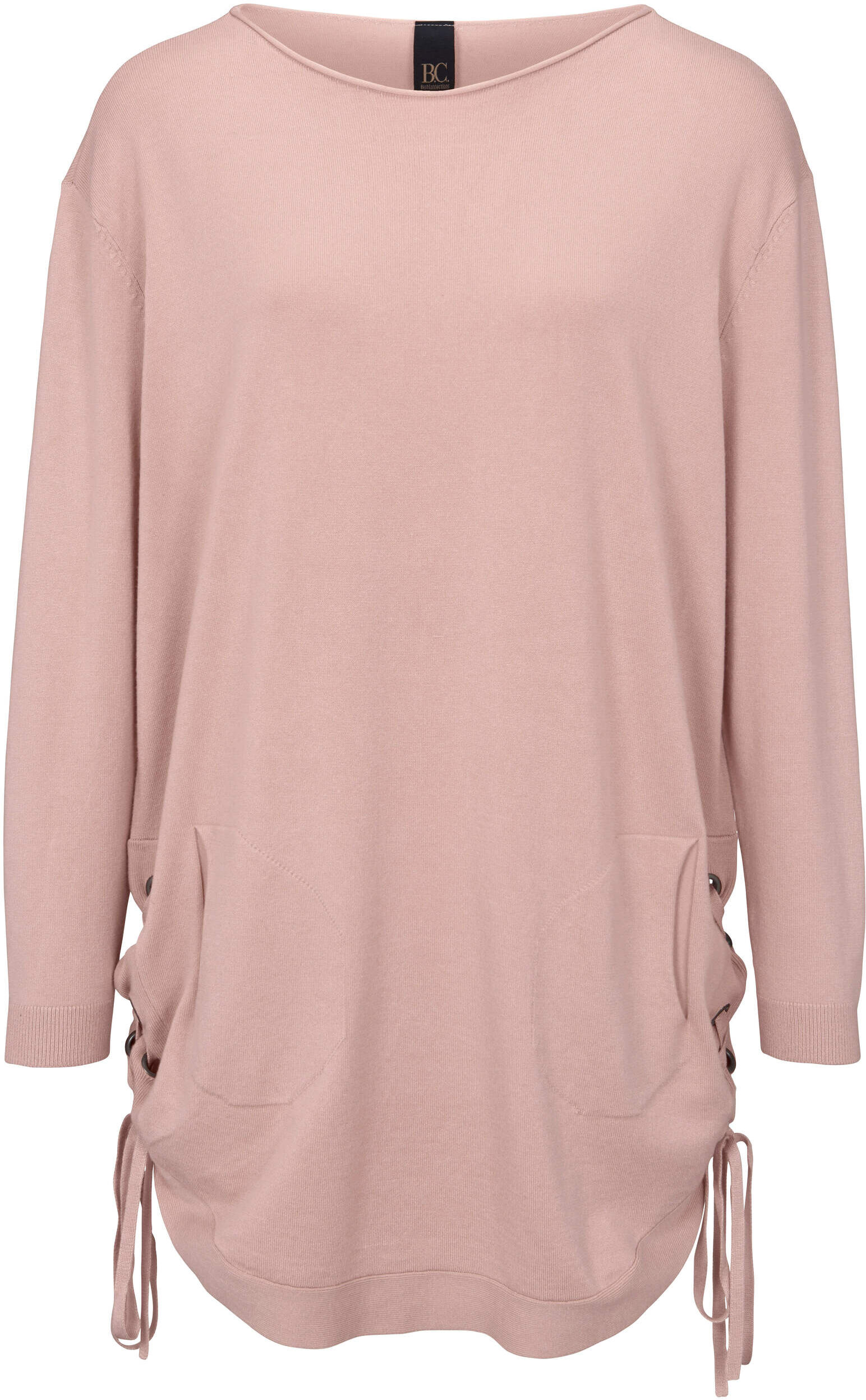 Longpullover HEINE "Longpullover Longpullover im Oversized-Style", Damen, Gr. 36/38, rosa (rosé), Modisch, Rundhals, Pullover Longpullover