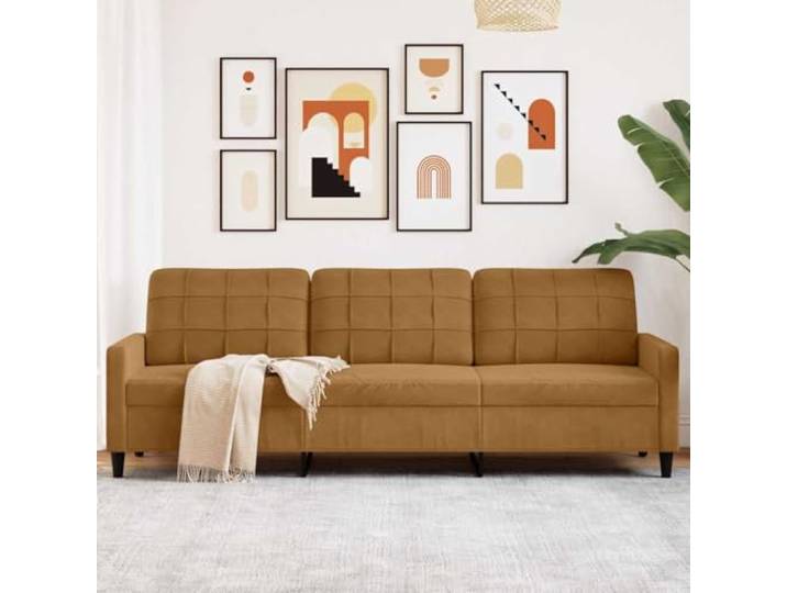HEFZGDB 3-Sitzer-Sofa Braun 210 cm Samtstoff Wohnzimmer Couch mit Metallgestell und Polsterung für Entspannung Komfort