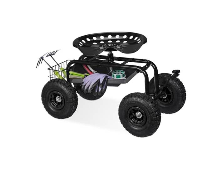 Relaxdays Siège Roulant de Jardin\, réglable en Hauteur\, 150 kg\, Accessoire Jardinage\, 4 Roues\, Noir