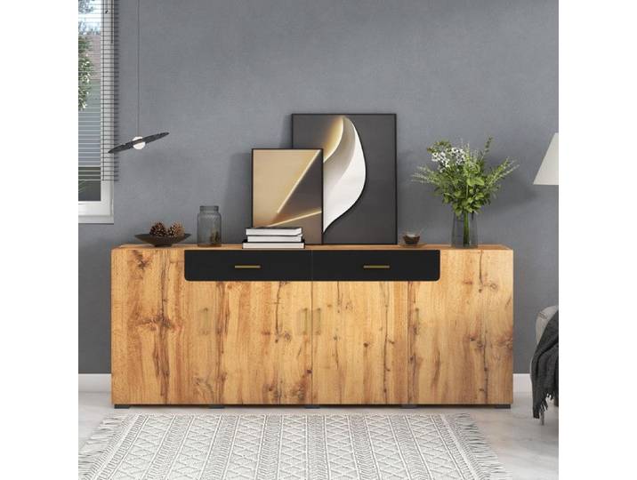 Buffet 208x39.5x80 cm - 4 portes - 2 tiroirs - Marron