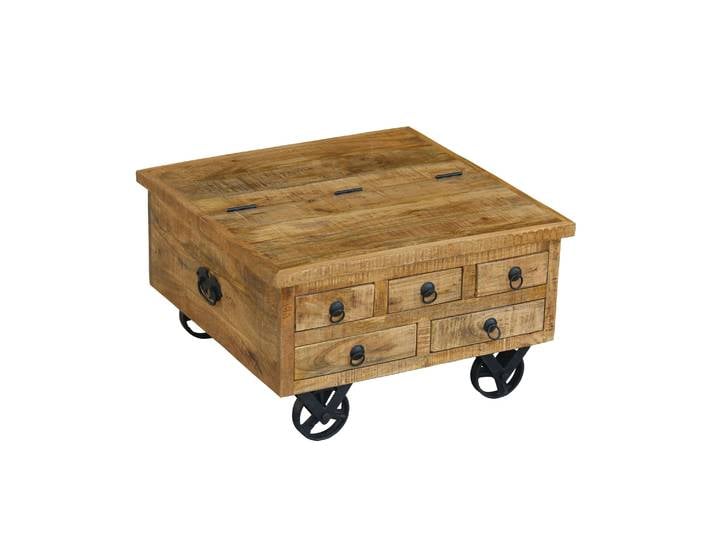 Beistelltisch Holz Vintage PITT mit Rollen 70 x 70 x 40 cm