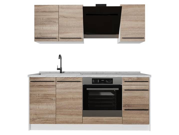 Singleküche Vicco R-Line Sonoma/Weiß 180 cm, AP Marmor, Model 67059