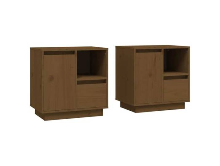 GHVBNMF Nachttisch 2er Set Honigbraun 50x34x50 cm Massivholz Kiefer Praktischer Beistelltisch aus Kiefernholz mit Fach für Bücher und Zeitschriften im Schlafzimmer. Abmessungen 50x34x50 cm.