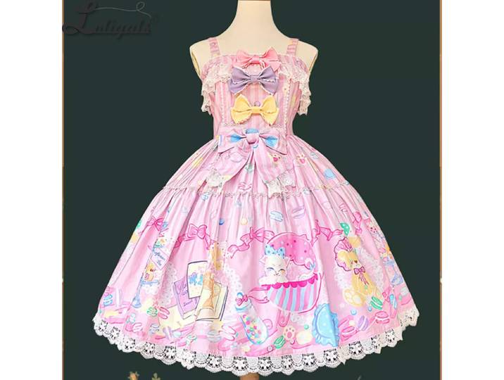 Robe Lolita JSK à volants en coton, robe de soirée sans manches ~ Macaron Dolly House par Infanta