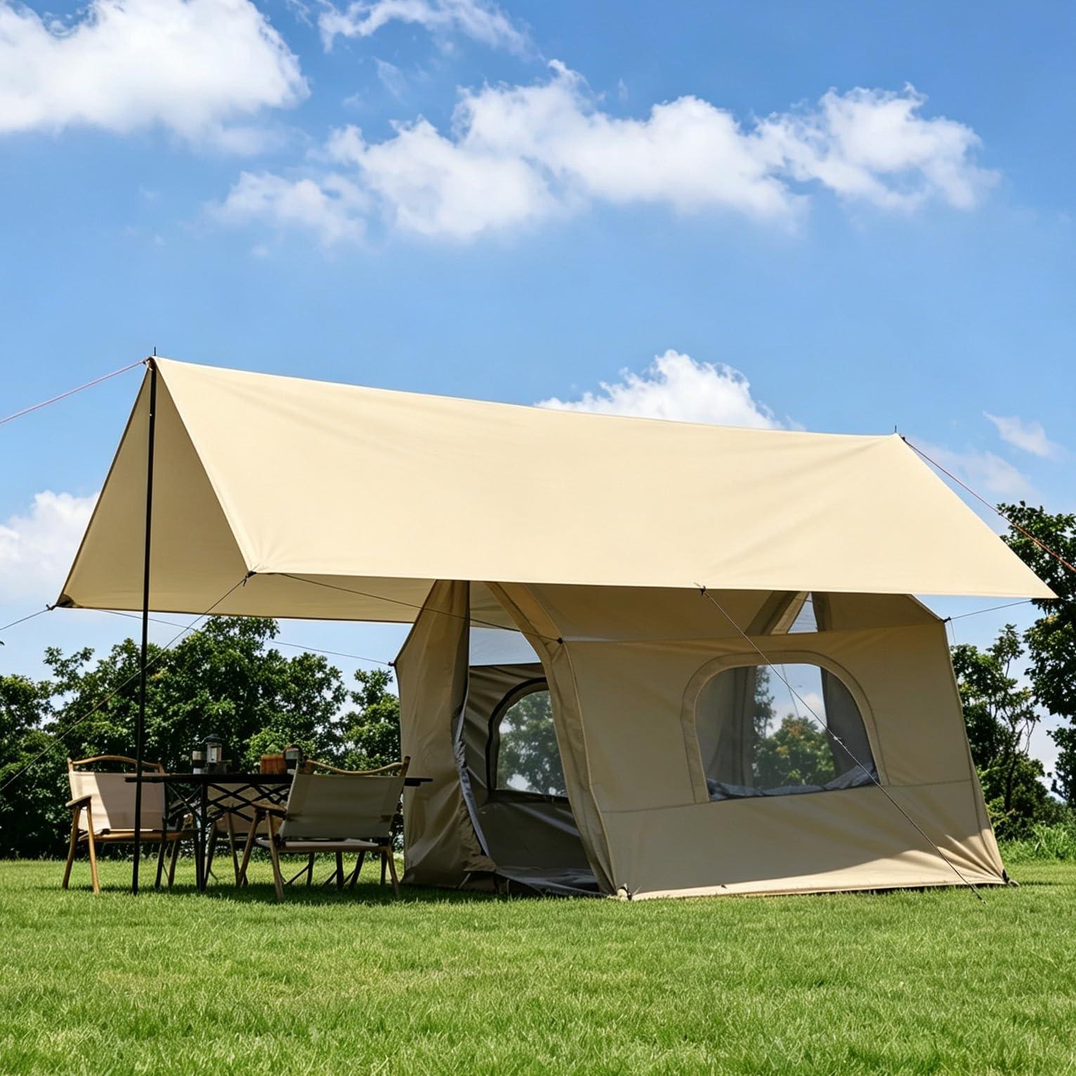 Camping Dekzeil mit Zelt, 4-Personen, wasserdicht, UV-Schutz