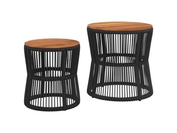 Roanoer 2er Set Beistelltische Garten Poly Rattan Akazienholz Platzsparende Satztische für Terrasse und Balkon mit natürlicher Holzplatte sowie pulverbeschichtetem Stahlgestell.