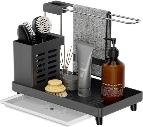 Unyqoos Spoelbakorganizer Zwart - Organizer voor keuken en badkamer met uitneembaar afdruiprek en ophangstang