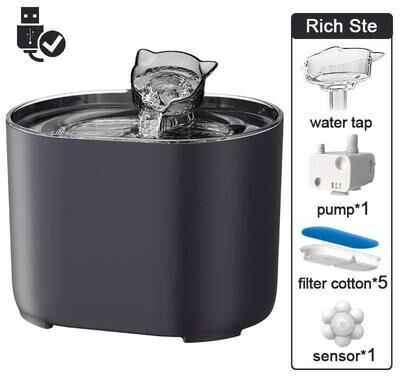 Inspired Finds 2.2L Intelligent Cat Water Fountain With Ultra Quiet Pump & Filter System black+tap+pump+5cotton+sensor
