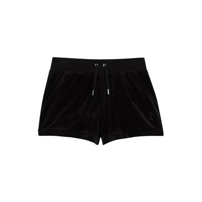 Shorts JUICY COUTURE "EVE CLASSIC VELOUR SHORT WITH BACK POCKET Damen", Damen, Gr. M, EURO-Größen, schwarz, Samt, 95% Polyester, 5% Elasthan, Hosen Shorts, Trainingshose Damen, Sweatshorts, Velour, kurze Hose mit Glitzer, Sale