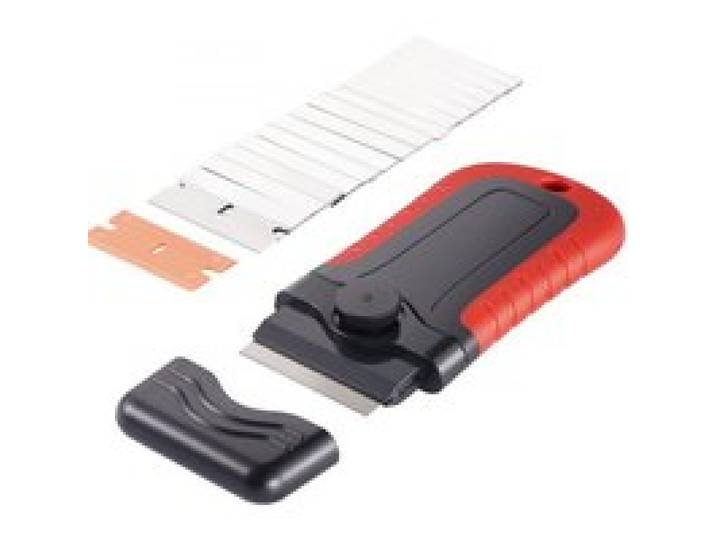 VEVOR Grattoir avec 15 Lames Supplémentaires en Acier au Carbone et POM, Racloir Verrouillable avec Capuchon de Sécurité, Kit Raclette de Nettoyage pour Autocollants, Étiquettes, Peinture sur Verre