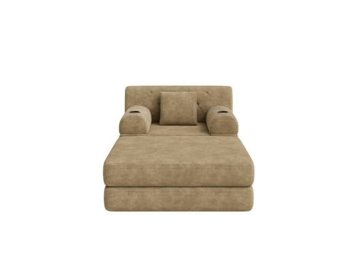 ROVRYN fauteuil-lit compressé 1 place avec pouf dossier haut velours côtelé khaki