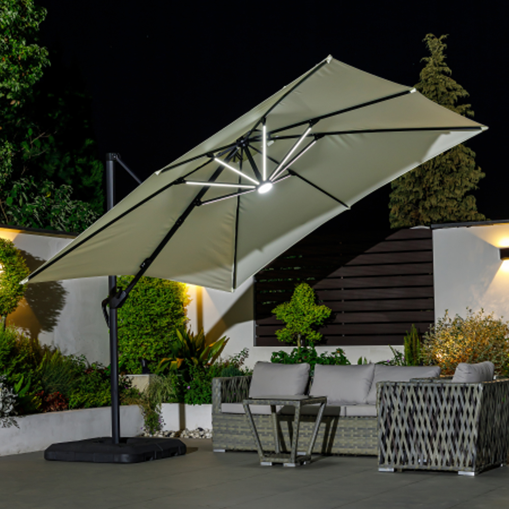 Grosser Sonnenschirm für den Außenbereich, Camping Sonnenschutz, Garten-Sonnenschirm, Mit Solar-Lichtstreifen Weiß L255*H270cm