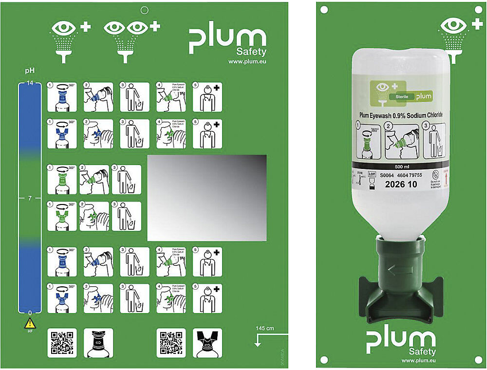 Augenspülstation, mit Spülflasche, 1 x 500 ml 0,9 % NaCl plum