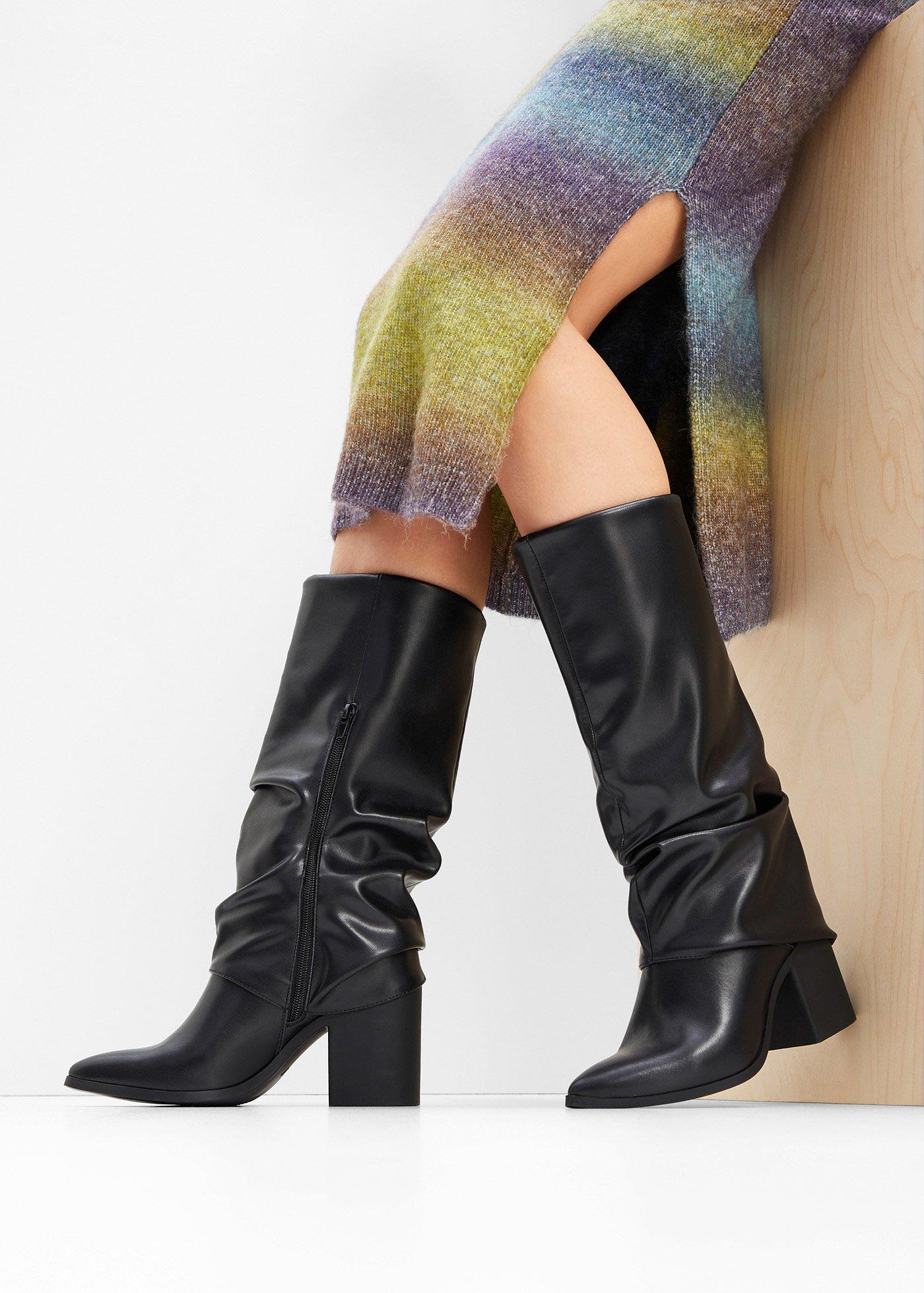 bonprix Stiefel, schwarz, Gr.38, Modischer Stiefel mit Umschlag und Raffung, aus Vegan