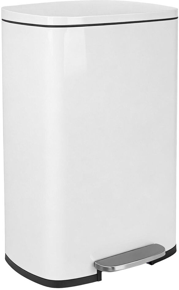 Harbour Housewares Square Stainless Steel Kitchen Pedal Bin White 50L