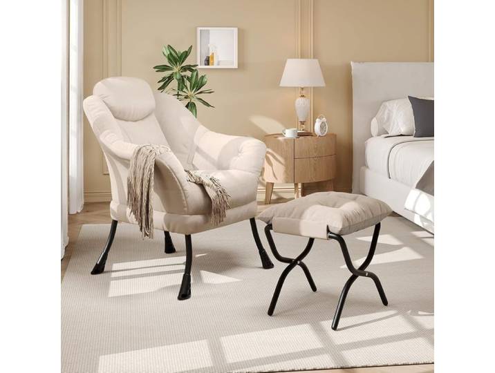 Fauteuil avec ottoman -TOYS S-Fauteuil Salon avec Repose-Pieds-Pliant Charge 150KG-BEIGE