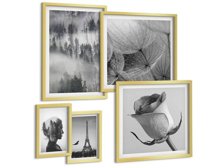BILDER SET 5er Set - 50x50 cm & 20x30 cm & 40x60 cm Goldrahmen - Zitrusbäume in einem sonnigen Garten