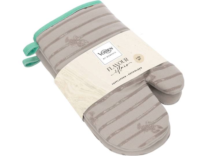 Topfhandschuhe VOSSEN Scandi Cook , braun (stone), B:18cm L:28cm, Obermaterial: 100% Baumwolle, Topflappen, Topfhandschuhe, mit Silikonbeschichtung im Lobster-Design, Hitzebeständig bis 250