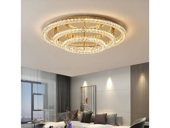 Moderne luxe Led Dimmable Lustre Foyer cristal plafonniers Lustre lumière intérieure lampara rond acier Led Luminarias