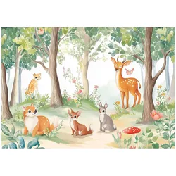 TAPETE Kinderzimmer Wald Tiere Vlies Fototapete 200x140