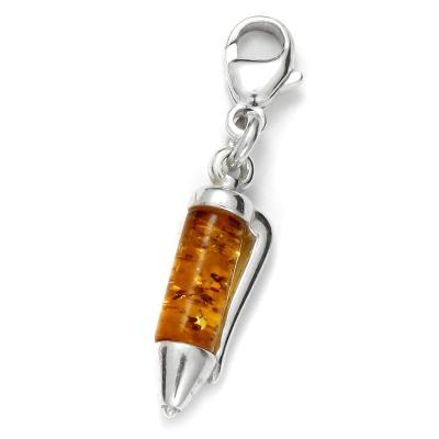 Kettenanhänger OSTSEE-SCHMUCK "- Kugelschreiber - Silber 925/000 - Bernstein" Gr. 28, silber (silber 925, silberfarben, weiß), Schmuckanhänger, Damen, Silber 925 (Sterlingsilber), Kettenanhänger