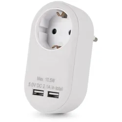 Entac Netzteil 1 Schukosteckdose und 2 USB (insgesamt 2,1 A) Weiß