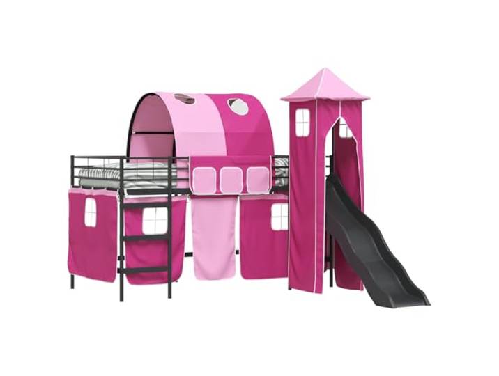 PUGYNBK Etagenbett Loft aus Metall für Ninos, Schwarz und Rosa, 100 x 200 cm