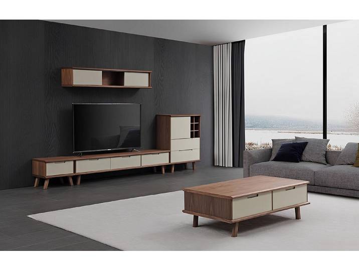 Xlmoebel Wohnwand Wohnzimmermöbel Set in Holzoptik mit Kommode und Sideboard, (5-St., Wohnwand + Couchtisch), Hergestellt in Europa
