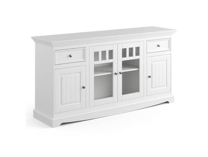 Lomadox Wohnzimmer Esszimmer Sideboard 167cm mit Glastüren Anrichte, Massivholz in weiß