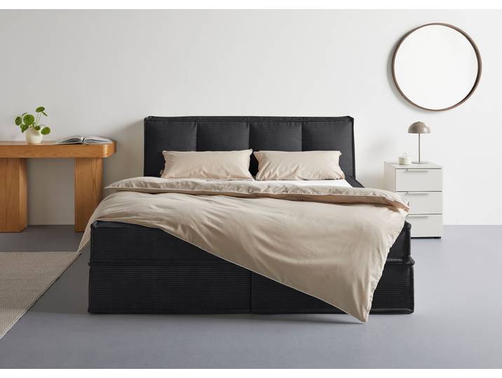 Boxspringbett, Cord, Anthrazit, 180×200 cm, Inkl. Topper & 2 Matratzen, Modern, LeGer