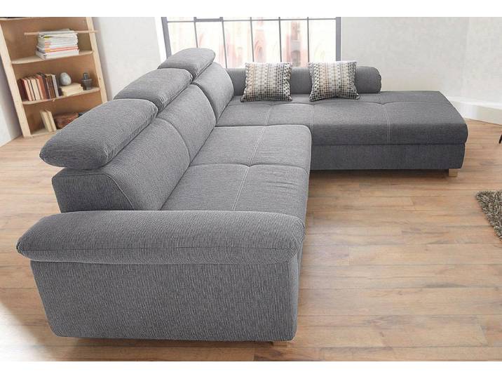 Ecksofa JOCKENHÖFER GRUPPE Landshut L-Form, B: 295 cm , grau, B:295cm H:102cm T:214cm, Struktur ( 100% Polyester);Zierkissen: 100% Polyester, Sofas, Ecksofa, mit Schlaffunktion, Kopfteilverstellung & 2 Zierkissen
