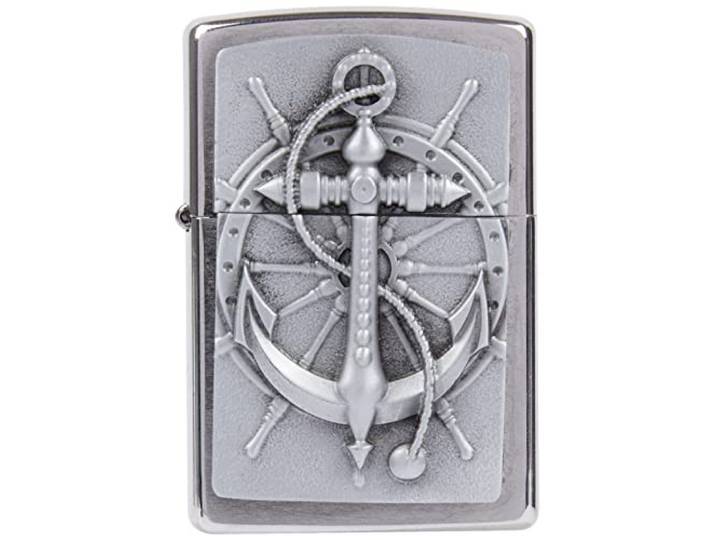 Zippo Stormaansteker - Nautisch embleem, geborsteld chroom - Navulbaar - Herbruikbaar - Windbestendig design - Geschenkdoos - Made in USA