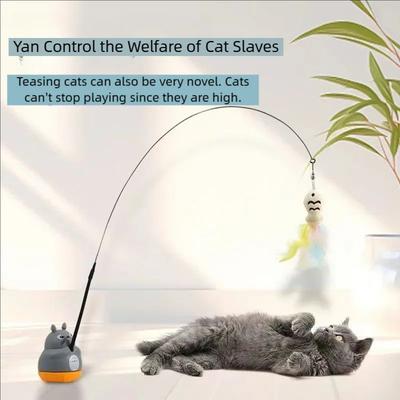 Inspire Essentials 360 Degree Rotating Feather Cat Teaser Wand Toy 360 Degree Rotating Feather Cat Teaser Wand Toy