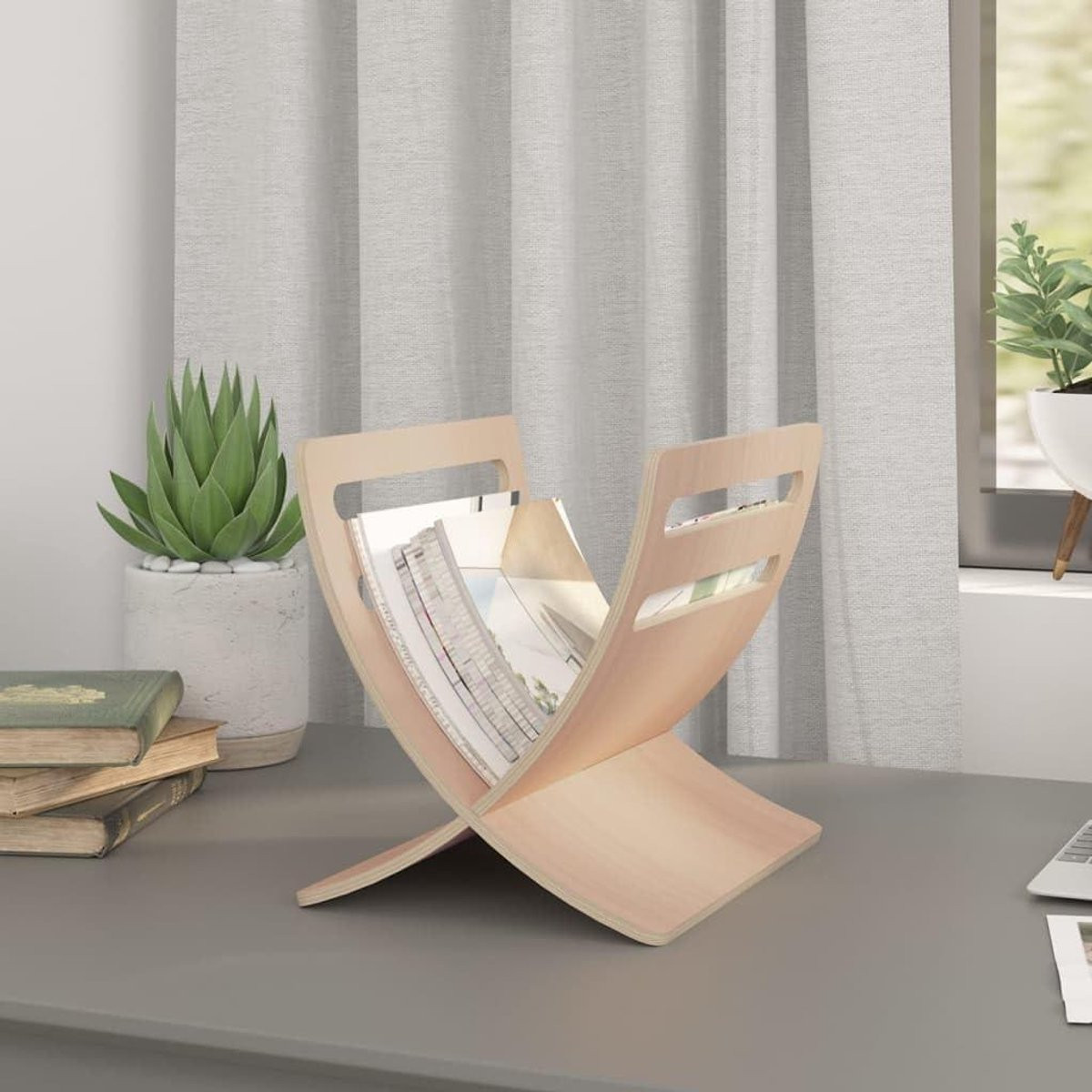 Houten Magazijnhouder - Staand Krantenrek voor 4 stuks - Beige